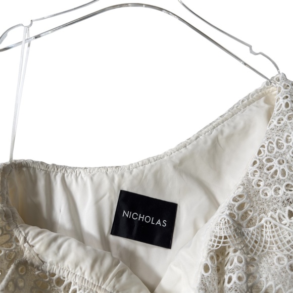 Nicholas One Shoulder Dress White Embroidered Eyelet Long Sleeves Polyester - Picture 3 of 16